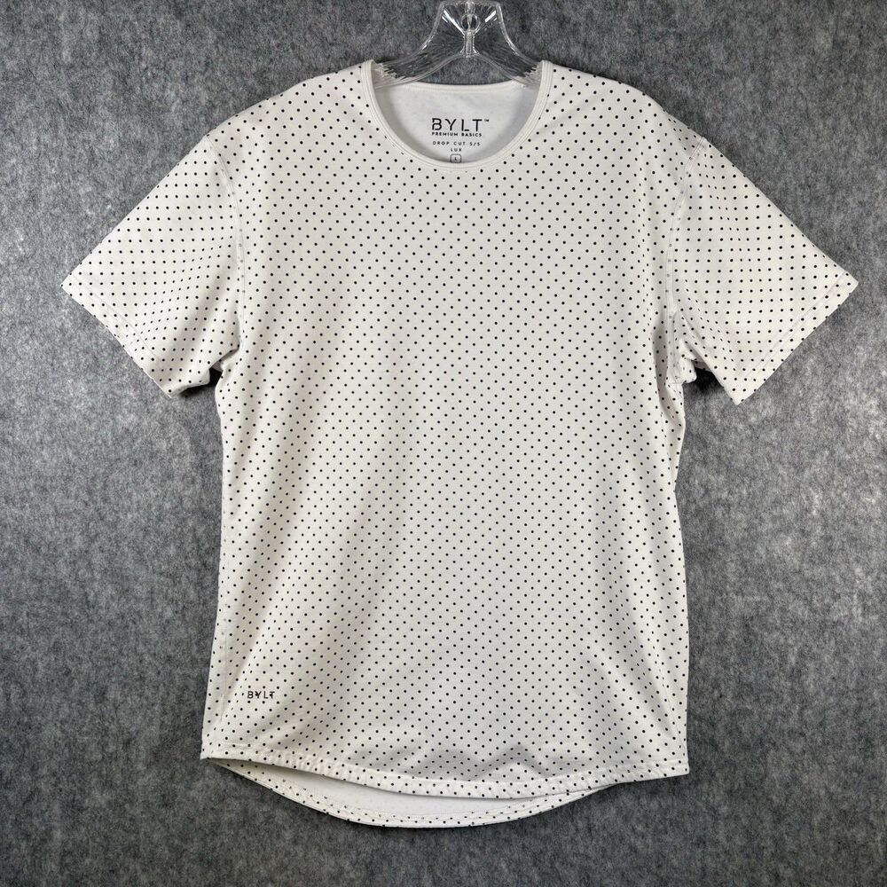 Bylt Premium Basics Drop Cut Lux T Shirt Womens Large White Black Polka Dot